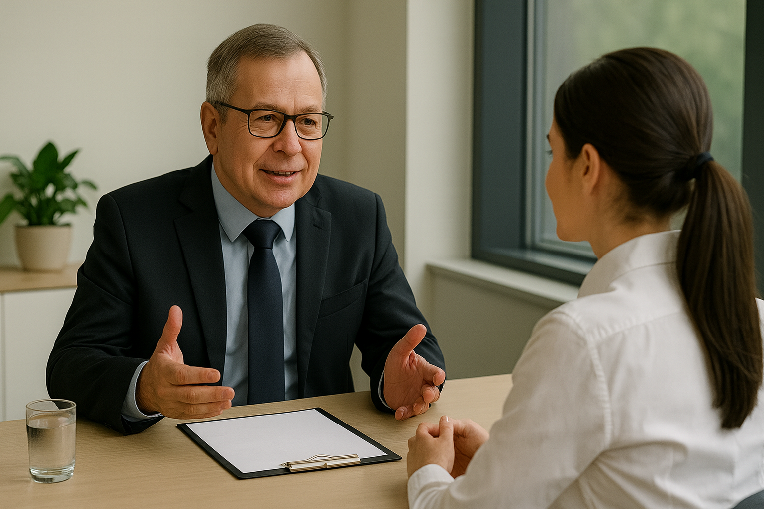 Man and woman interviewing